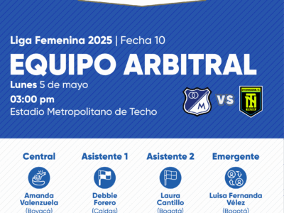 Árbitros Millonarios vs Inter Palmira Liga Femenina 2025