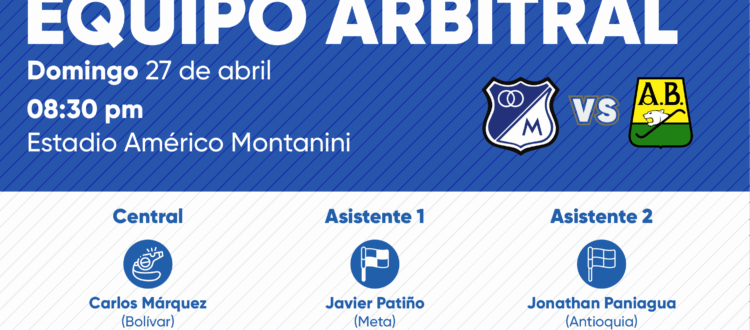 Árbitros Bucaramanga vs Millonarios 2025