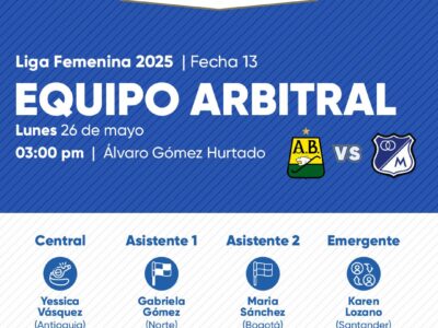 Árbitros Bucaramanga vs Millonarios Liga Femenina 2025
