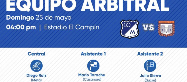 Árbitros Millonarios vs Boyacá Chicó 2025