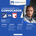 Convocados de Millonarios vs Santa Fe Cuadrangulares 2025-I