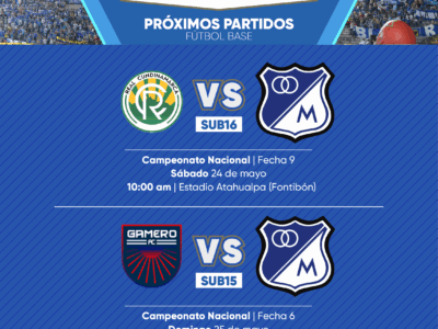 Programación Fútbol base Millonarios mayo 24 2025