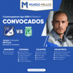 Convocados de Millonarios vs Nacional Cuadrangulares 2025-I