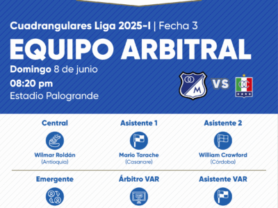 Árbitros Once Caldas vs Millonarios Cuadrangulares 2025-I
