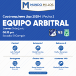 Árbitros Millonarios vs Nacional Cuadrangulares 2025-I