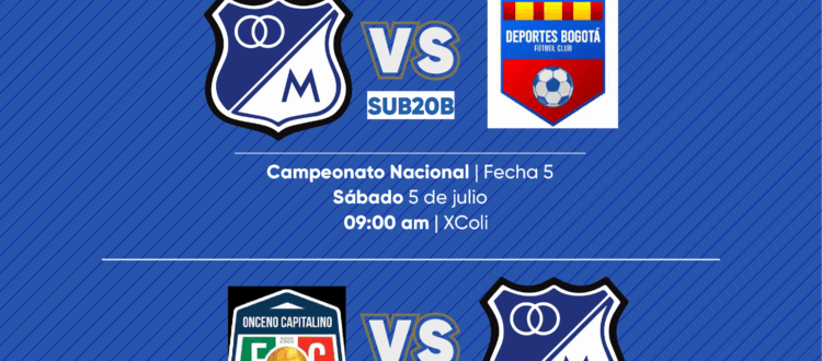 Programación Fútbol Base Millonarios julio 5 2025