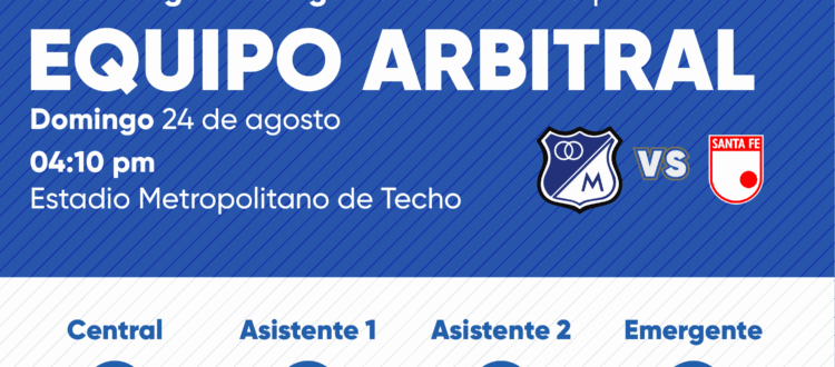 Árbitros Millonarios vs Santa Fe Cuadrangulares Liga Femenina 2025