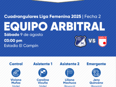 Árbitros Santa Fe vs Millonarios Cuadrangulares Liga Femenina 2025