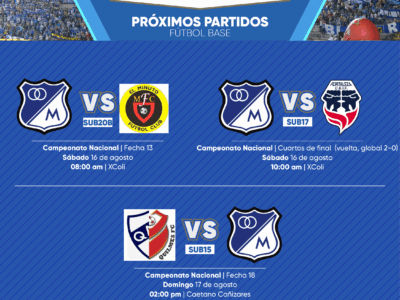 Programación fútbol base Millonarios agosto 16 2025
