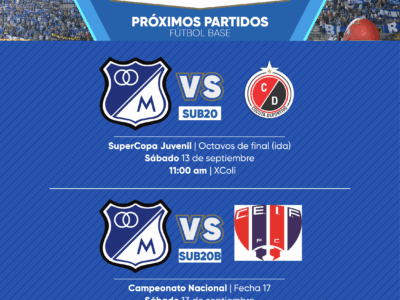 Programación Fútbol base Millonarios septiembre 13 2025