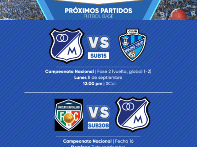 Programación Fútbol Base Millonarios septiembre 7 2025