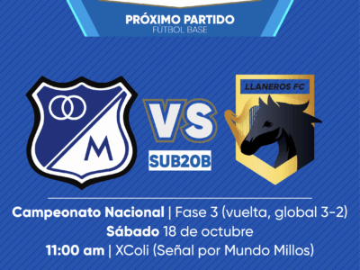 Programación Fútbol base Millonarios octubre 18 2025