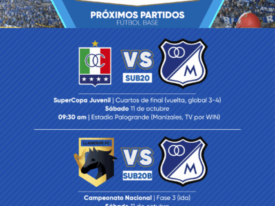 Programación fútbol base Millonarios octubre 11 2025