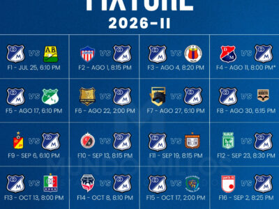 Fixture de Millonarios en el Finalización 2026
