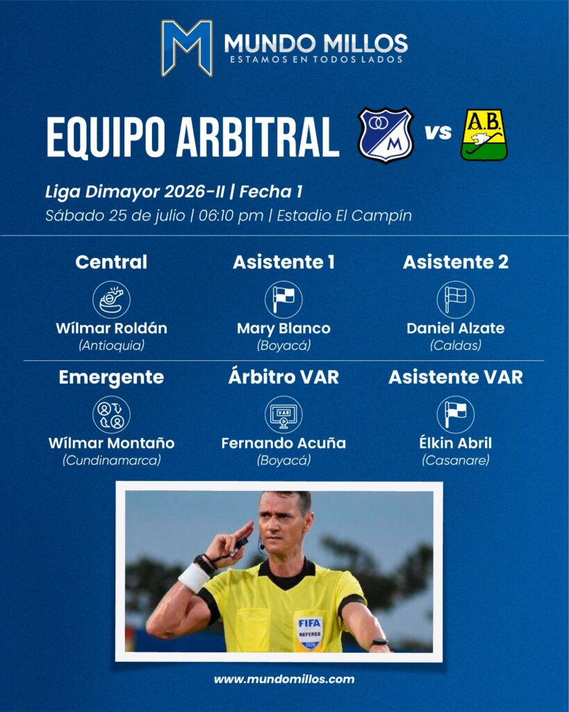 árbitro de Millonarios vs Bucaramanga