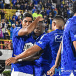 Luis Carlos Ruiz celebra el gol de Millonarios frente al Pasto por la fecha 1 del Finalización 2022 Millonarios Pasto 2022